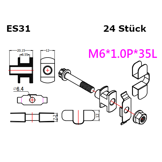 D2 Schraubensatz / Bobbin Satz 380mm schwimmend Kopie