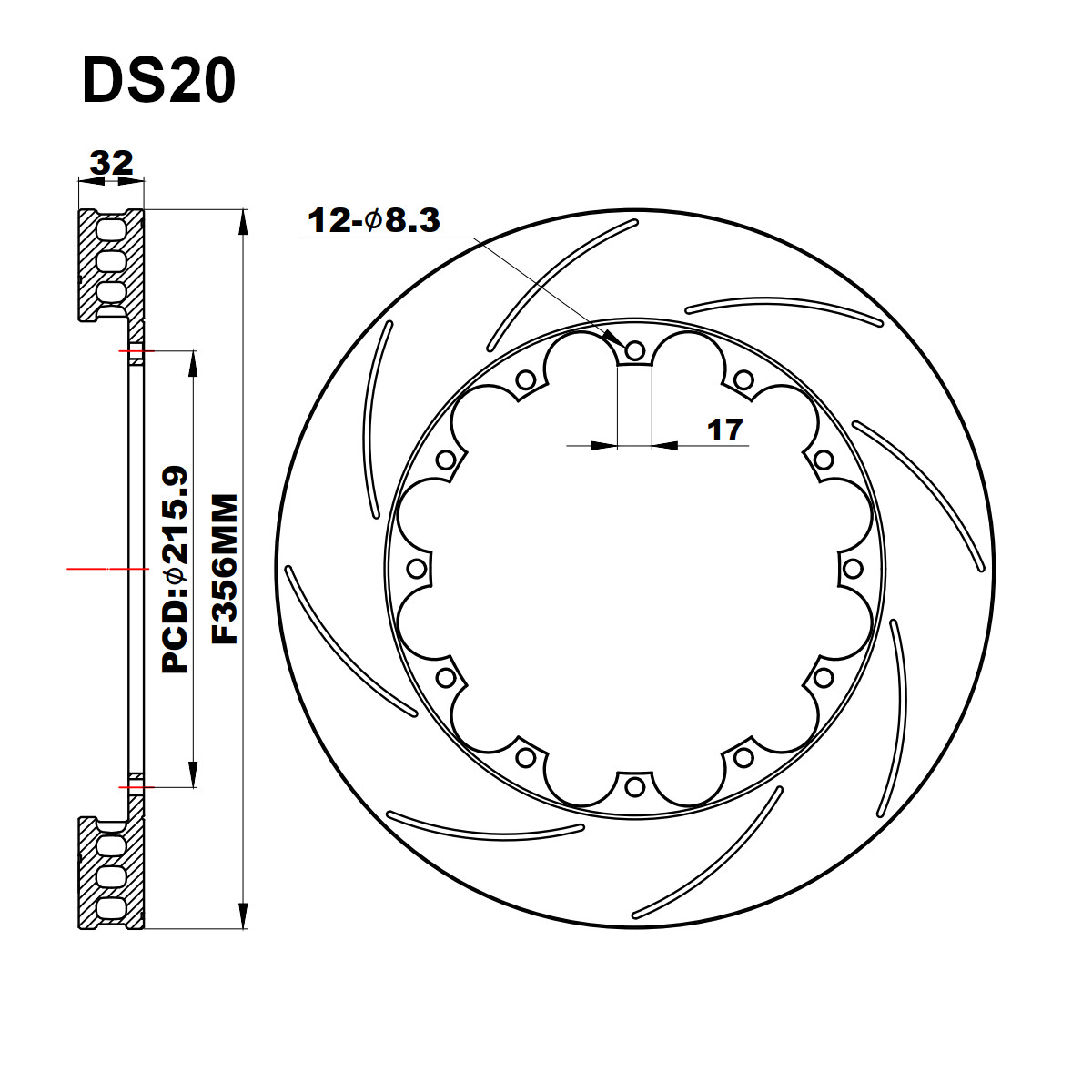 D2 Ersatzbremsscheibe 356mm geschlitzt